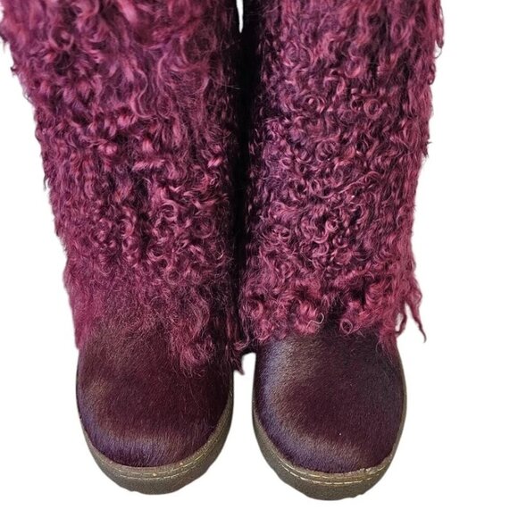 Bearpaw Boetis II Purple Wine Curly Lamb Fur Sheepskin Lined Mongolian Boots 7 - Picture 3 of 9